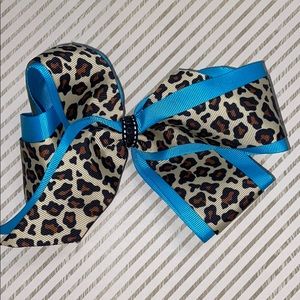 Blue and Cheetah Print Large Hair Bow